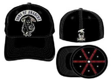 SOA Applique Art Stretch Black Fitted Baseball Cap Hat